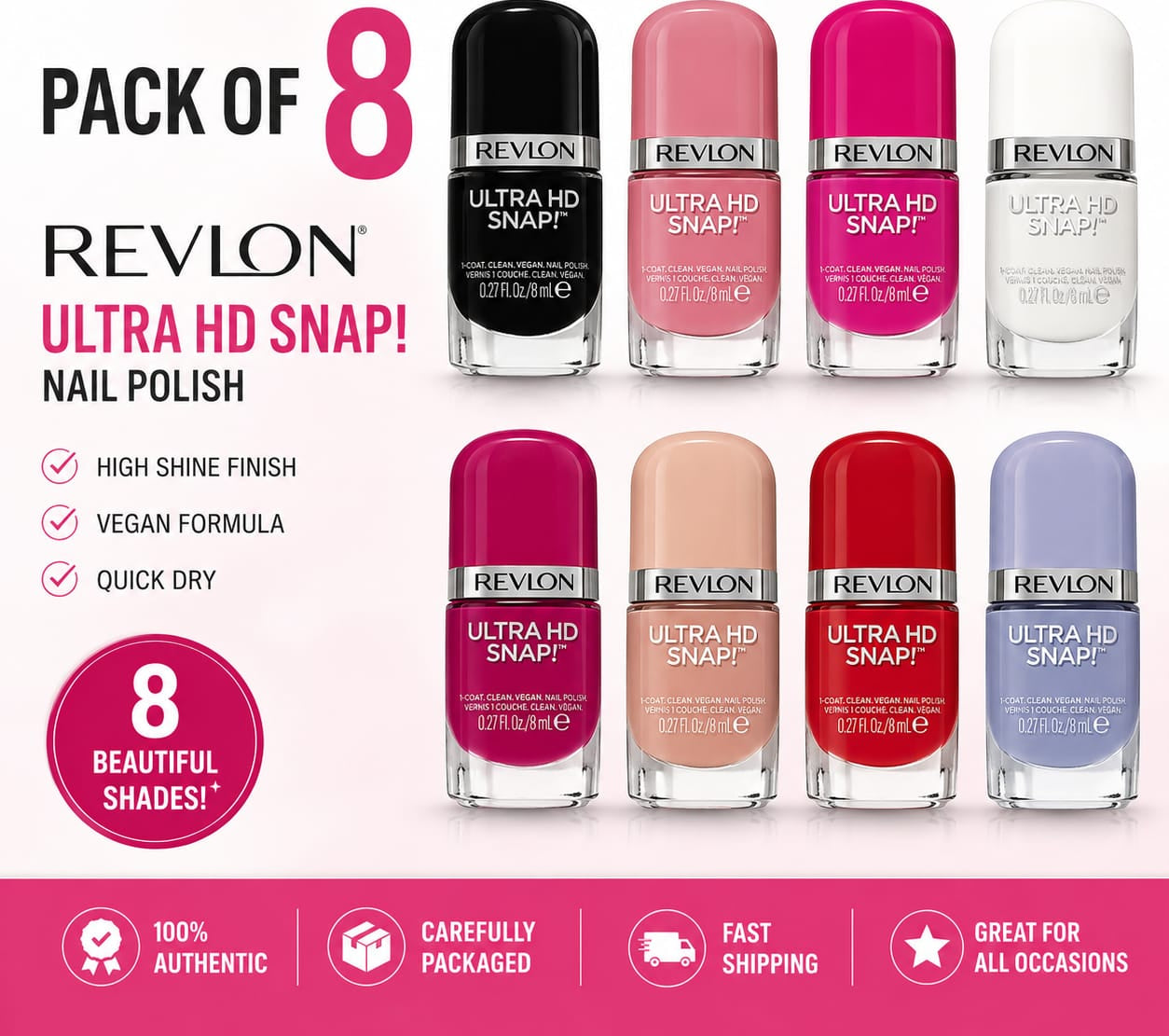 🔥 8 Pack Revlon Nail Polish – Mixed Colors – New
